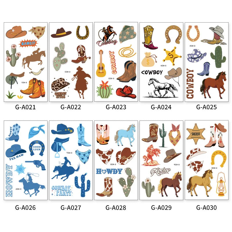 10/6 Sheets Cowboy Temporary Tattoos Stickers Western Cowboy Themed Birthday Party Decors Boys Birthday Party Favors Bag Fillers