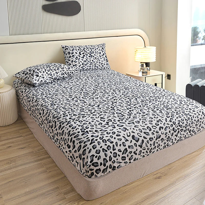 3pcs/set or 1pcs Leopard Print Fitted Sheet, Animal Pattern Bedding