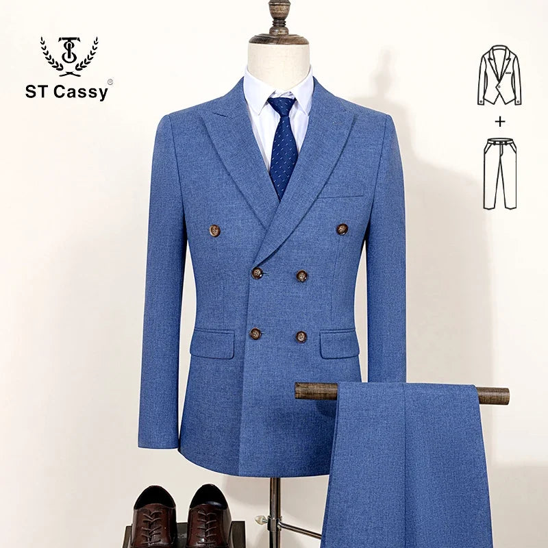 ST Cassy Elegant Man Suit 2 Piece Set Modern Wedding Party Outfit Suits for Men Stylish Business Office Suit Banquet Attire