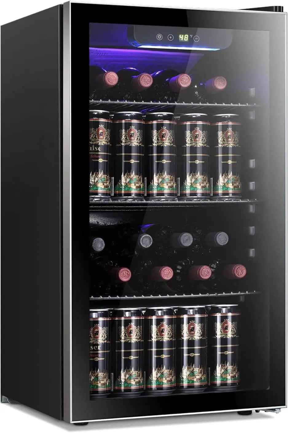 26 Bottle 130 Can Wine & Beverage Cooler, Clear Glass Door, Quiet Digital Temp Control, Home Office Bar, 3.2cu.ft, Customized