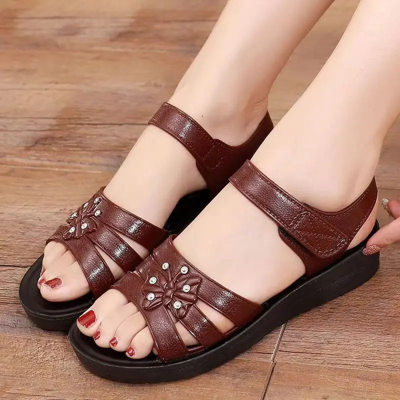 New Women's Summer Open Toe Hollow Flat Sole Sandal Soft Sole Non Slip