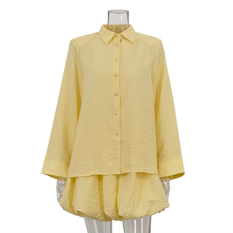 Spring Summer New Casual Fashion for Women with Turn-Down Collar Long