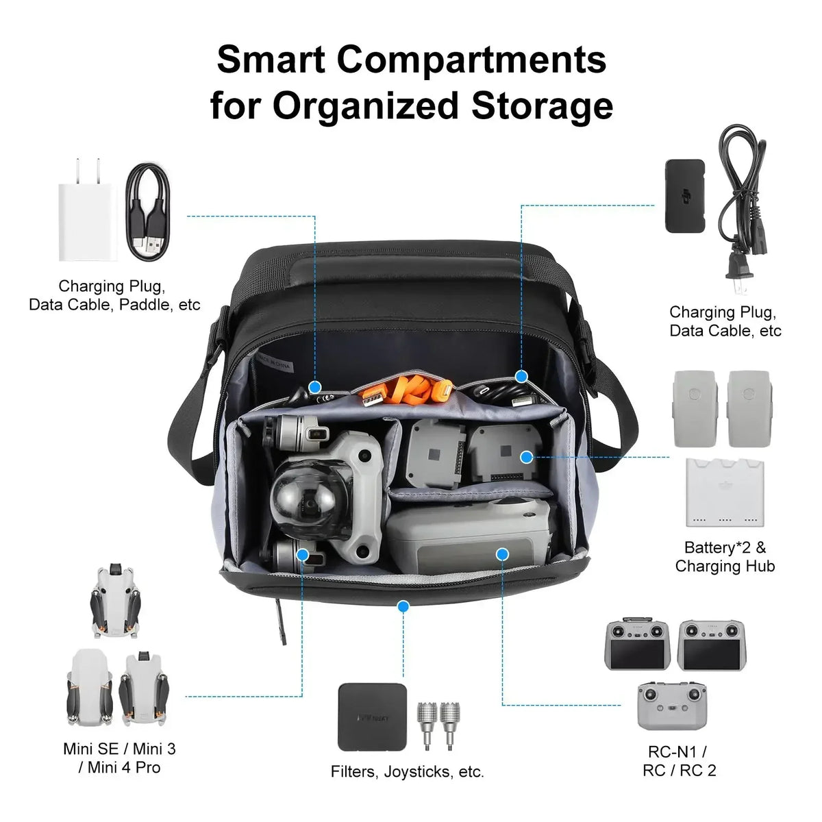 Drone Storage Bag Photography Camera Crossbody Shoulder Bag Waterproof PU Fabric For DJI Mini Series / Osmo Pocket Series