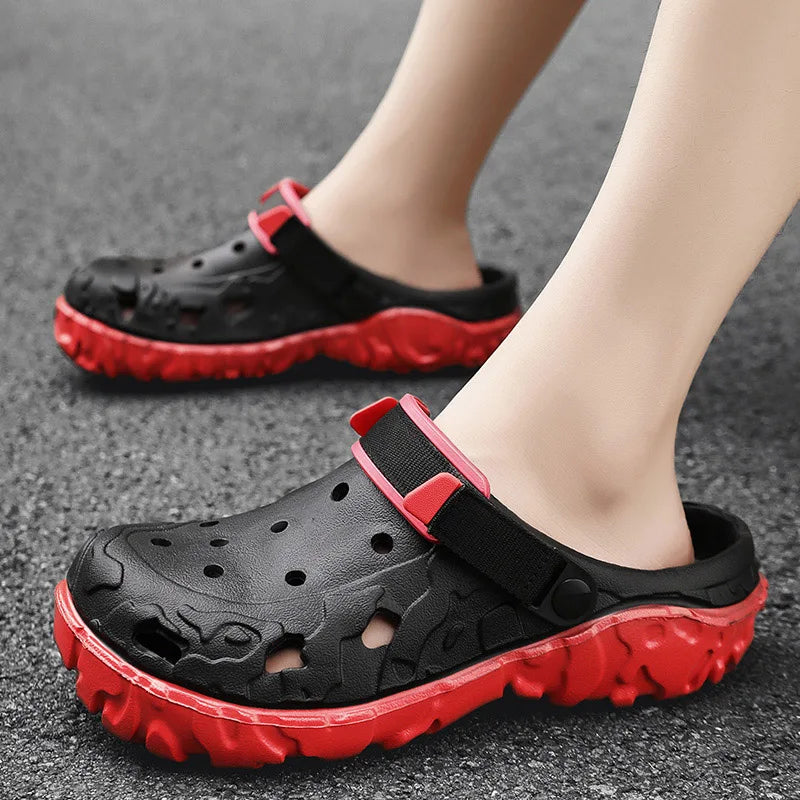 Sandals for Men Black Red Breathable Home Slippers Outdoor Fashion