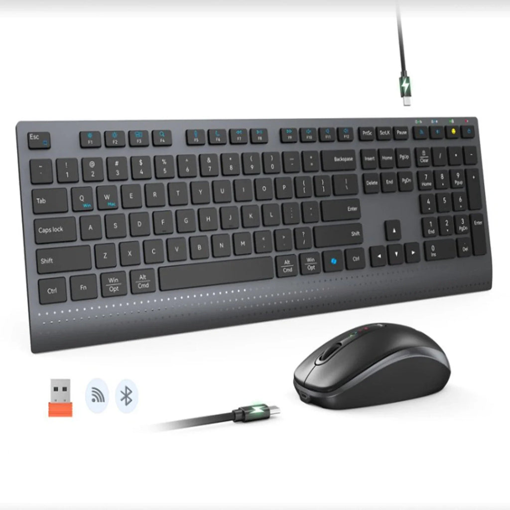 Bluetooth 2.4G Dual-Mode Wireless Full-Size Keyboard And Mouse Combo Rechargeable Fast-Charge Office Keyboard Set For PC Windows