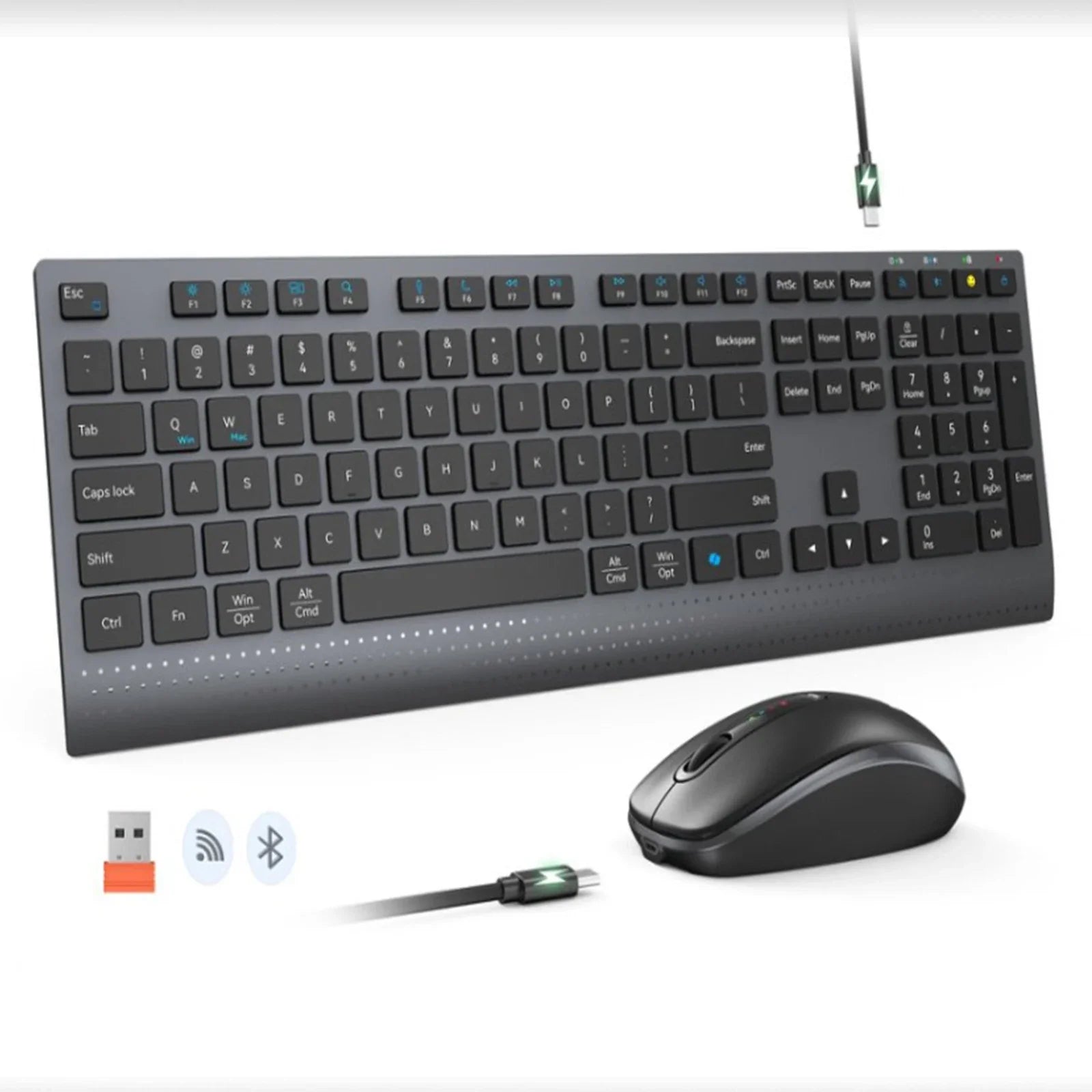 Bluetooth 2.4G Dual-Mode Wireless Full-Size Keyboard And Mouse Combo Rechargeable Fast-Charge Office Keyboard Set For PC Windows