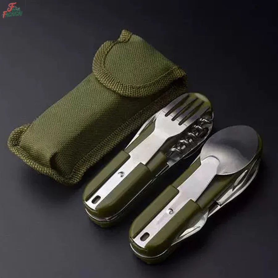 Camping Gear 5-in-1 Stainless Steel Travel Set, Multifunctional