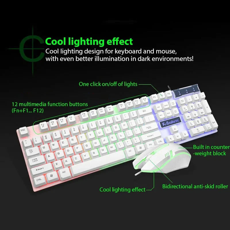 KM320™ Waterproof Backlit Gaming Keyboard & Mouse Set – Triple Waterproof, Mechanical Feel, Multimedia FN Keys, White, Black & Orange | FlipStylez LLC®