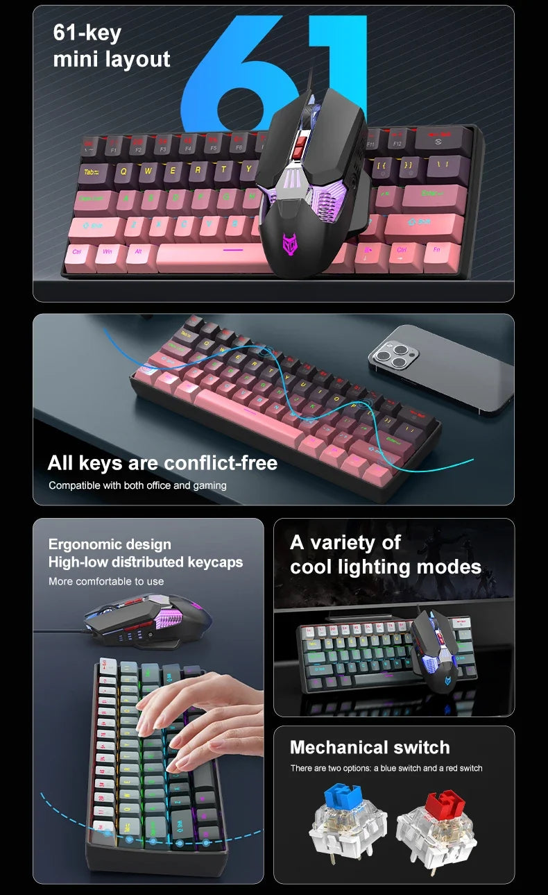 APAYADO™ 60% Mini Mechanical RGB Keyboard & Mouse Kit – Red Switches, 7200 DPI, Phantom RGB | FlipStylez LLC®