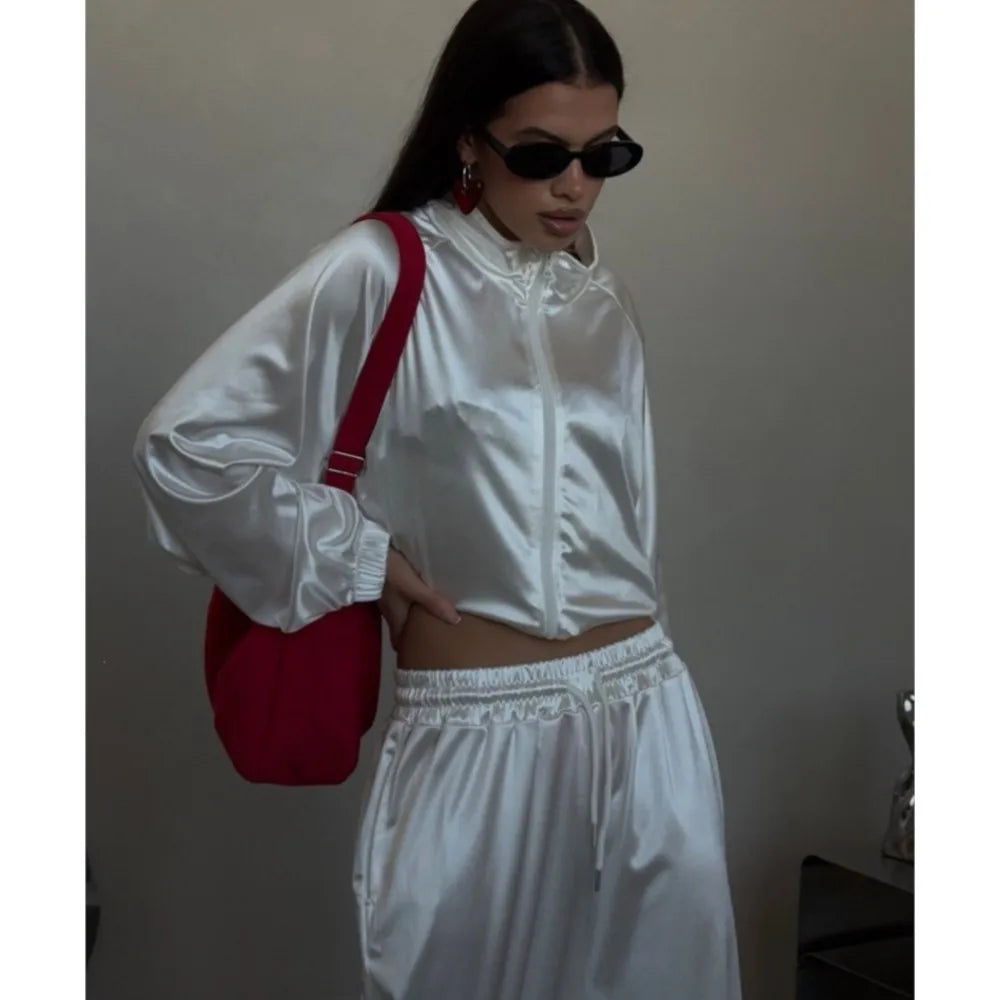 2026spring Autumn New Satin Women's Sports Suit Fashion Zipper Long
