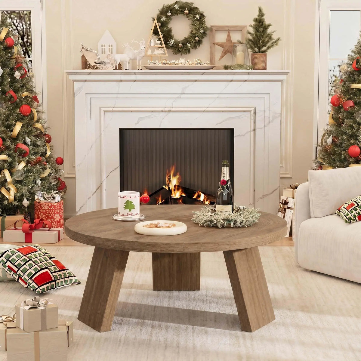33.5 Inch Round Coffee Table for Living Room, Modern Center Table with