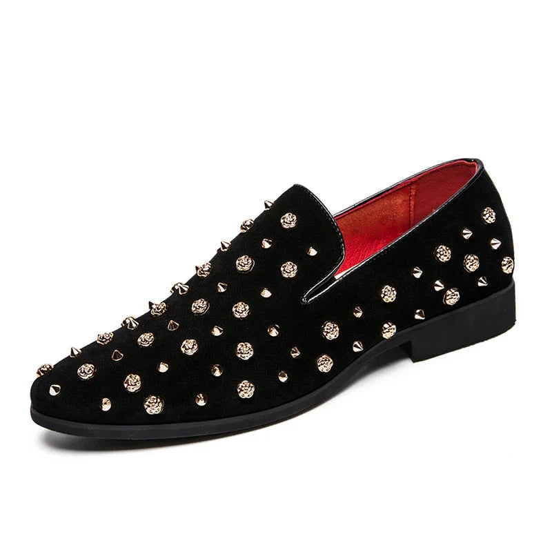 High Quality Casual Men Wedding Flats 2026 New Brand Black Spikes Mens Loafers Luxury Shoes Denim And Metal Sequins
