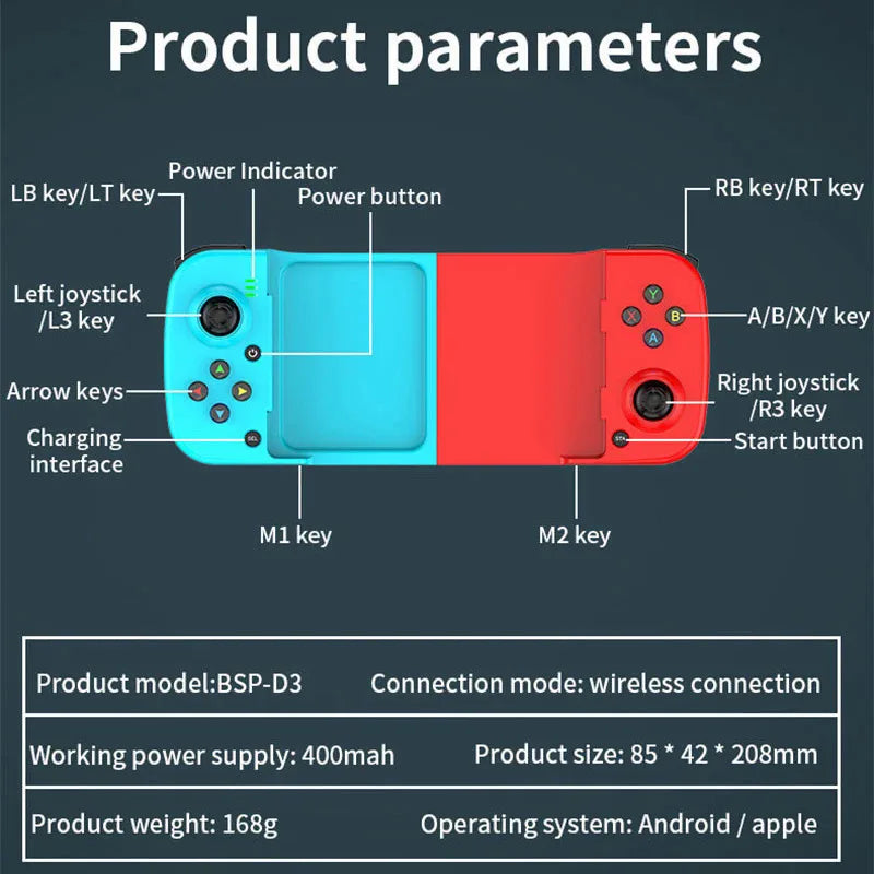 D3 Gamepad Wireless BT5.0 Stretchable Game Controller For Mobile Phone Android IOS Joystick Eat Chicken Gamepad for PS4 SwitchPC