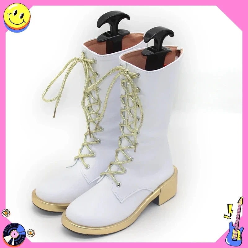 Hot Aesthetic White Leather Cosplay Boots - Halloween Comic-con Carnival Role Play Shoes
