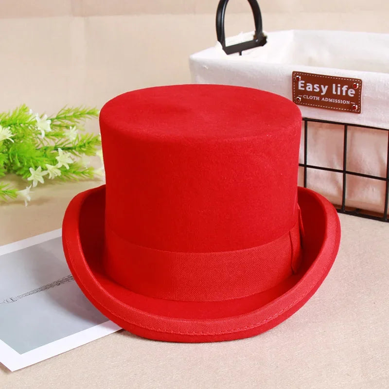 100% Wool Magic Top Hat & President Derby, Felt Jazz Cap & Equestrian Style, Gentleman Formal Hat Collection