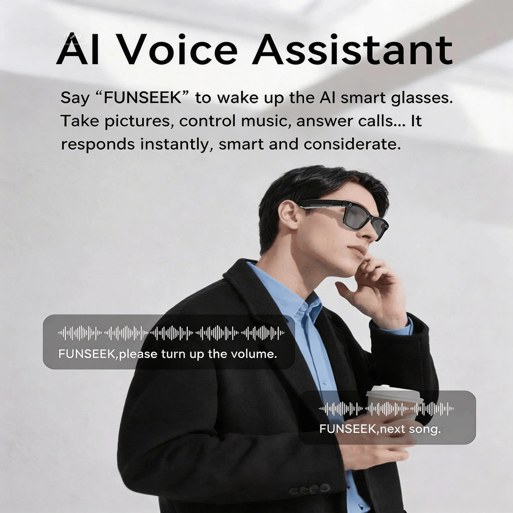 4K Camera Glasses with AI Smart Features That Support Real-Time Translation And Object Recognition, Open-Ear Audio, Ultra-Light Design, And Up to 8 Hours of Battery Life for Outdoor Cycling, Work, Travel