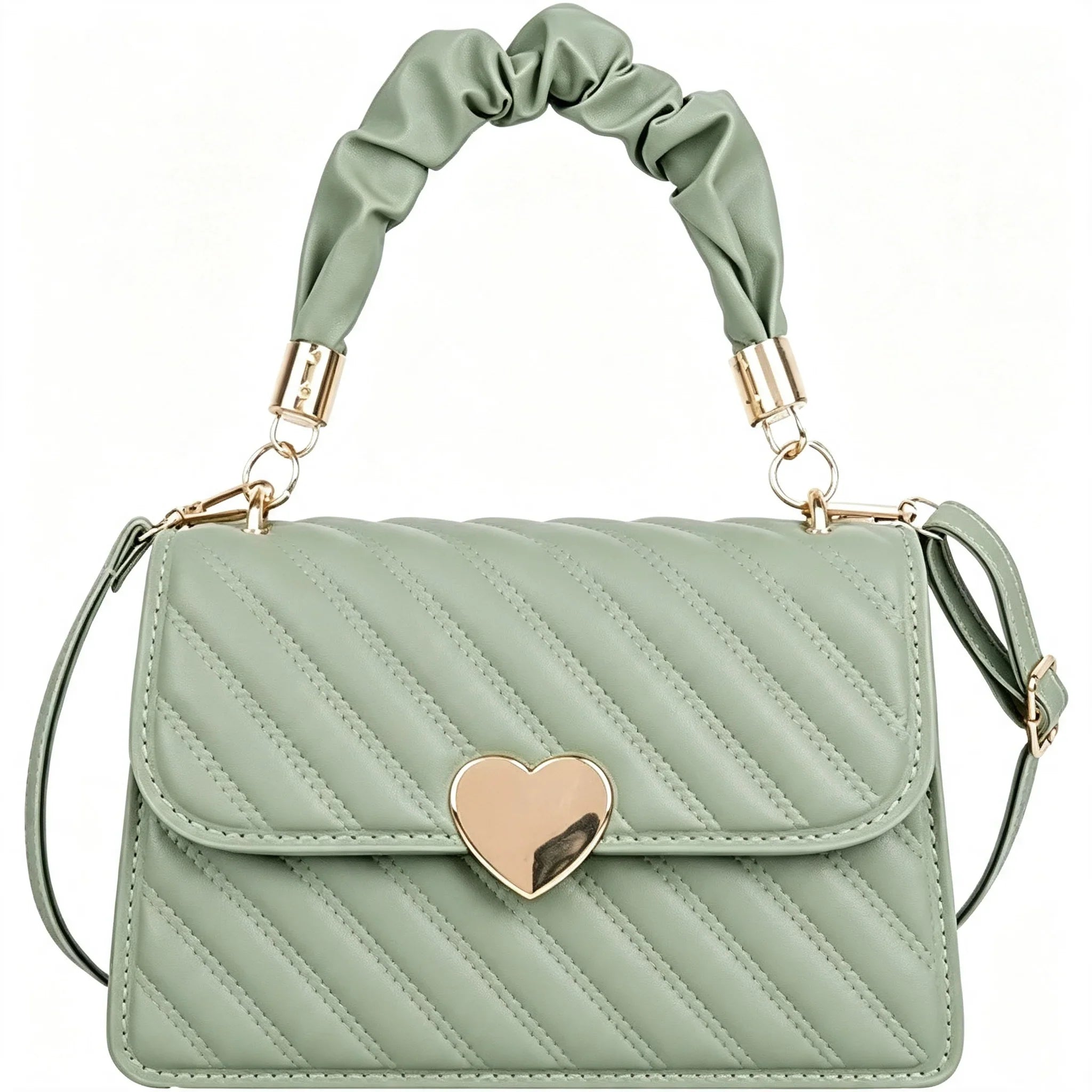 Women Shoulder Bags Fashion Rhombus Ladies Crossbody Handbag Girls' Totes Bags Student Coin Pack Pleated Metal Heart Shape Trim