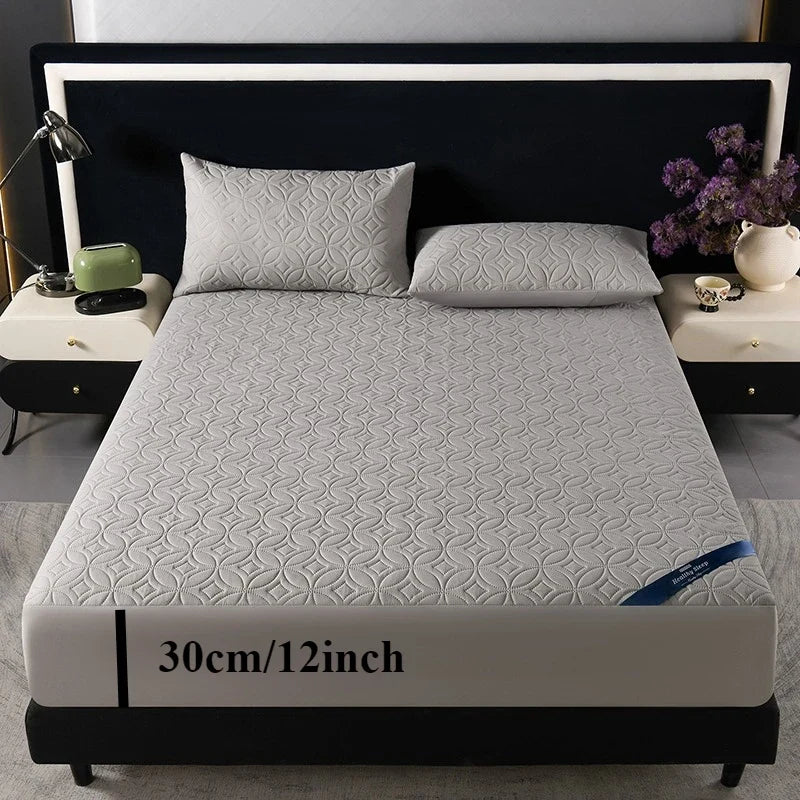 Ultrasonic Quilted Waterproof Antibacterial Mattress Protector Breathable Ultra Soft Noise Free 30CM Deep Pocket Fitted Sheet