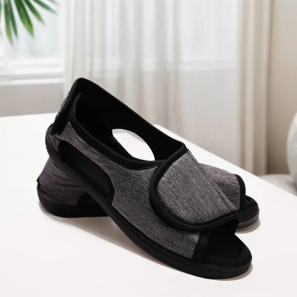 Hook and Loop Fastener Shoes Adjustable Edema House Shoes Breathable Wide Open Toe Sandals Non-Slip for Indoor Outdoor