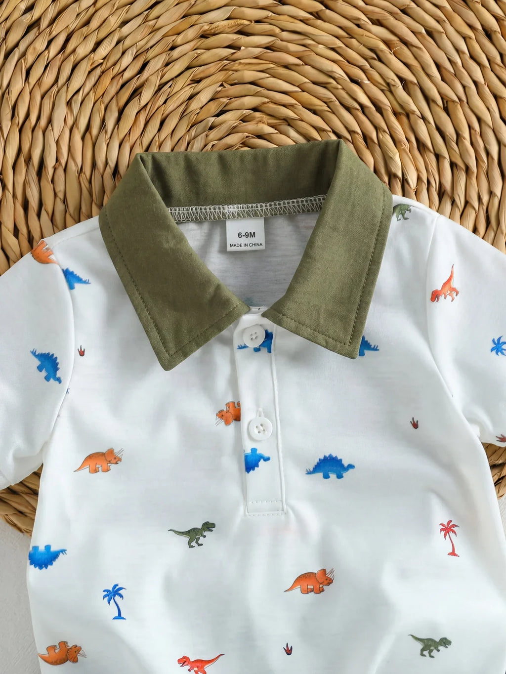 Baby Boy Polo 2‑piece Set, Printed Lapel Short‑sleeve Top with Solid
