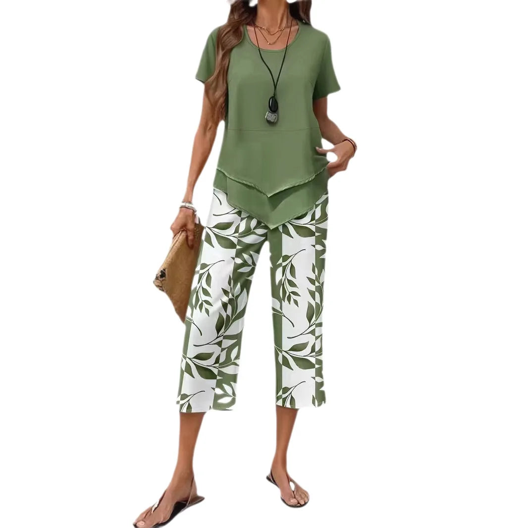 New Loose and Fashionable Spring/summer Printed Top and Pants Set