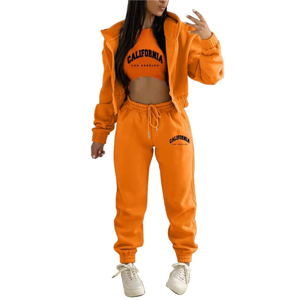Autumn and Winter New Fleece Hoodie Letter Print Hooded Women's Suit