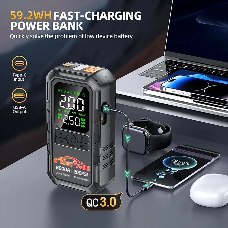 4-In-1 Car Jump Starter with Air Compressor Peak 4000a Auto Battery