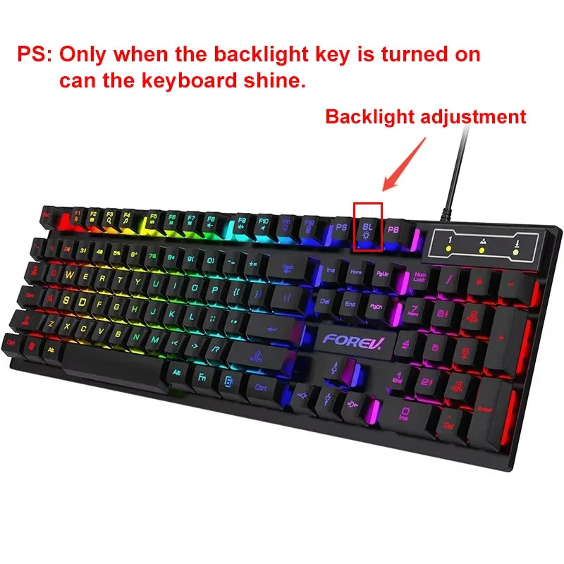 Kebidumei™ 104-Key Backlit Mechanical-Feel Wired Gaming Keyboard & Mouse Set – 3-Color Rainbow Backlit, Waterproof, Laser-Engraved Floating Keycaps, USB, PC & Laptop | FlipStylez LLC®
