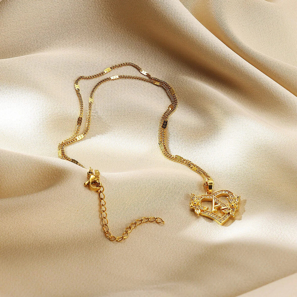 Heart Initial Letter Necklaces For Women Gold Color Stainless Steel Chain A-Z Alphabet Pendant Necklace Birthday Jewelry Gift