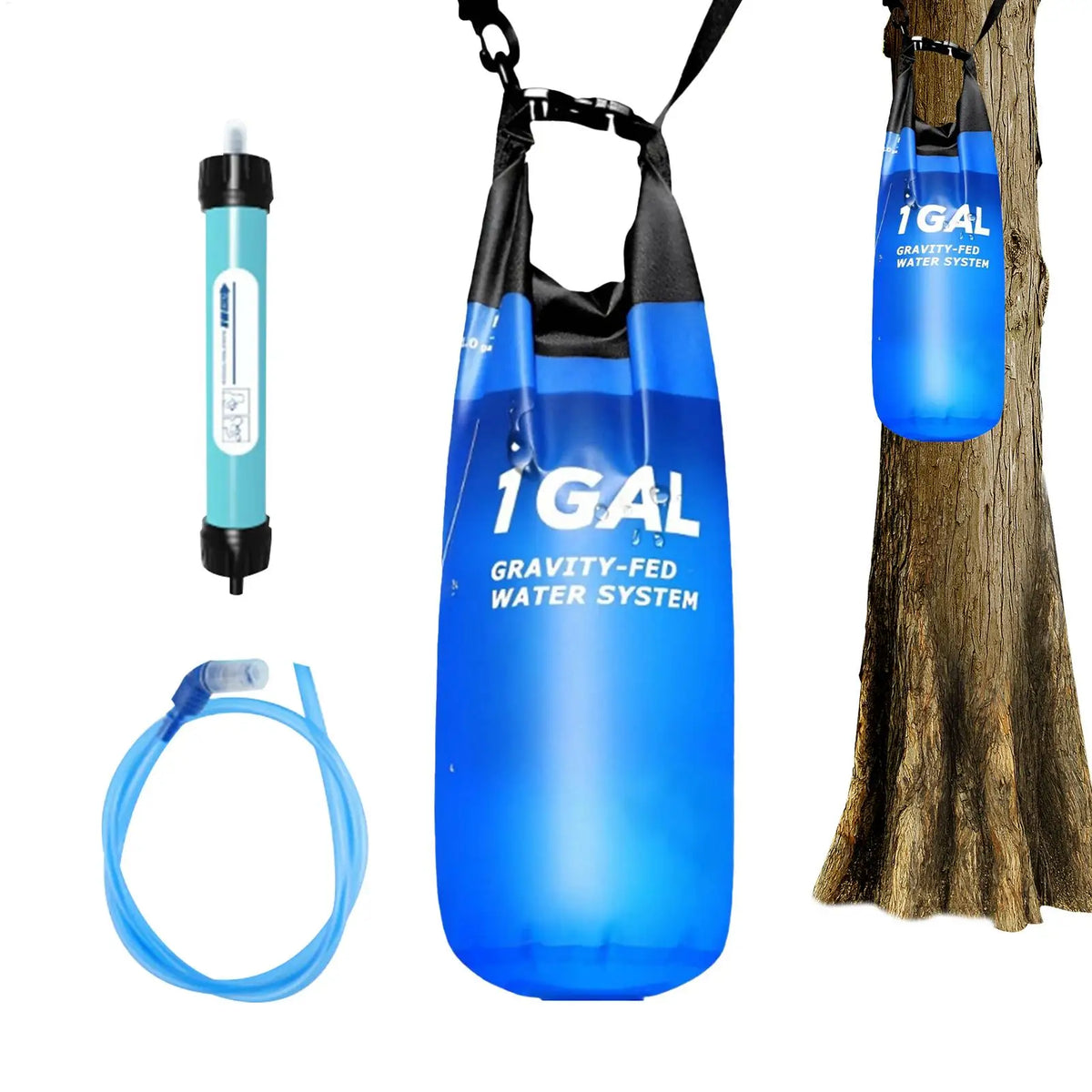 Camping Gravitys Water Bag with Water Filter and Hose Folding Water