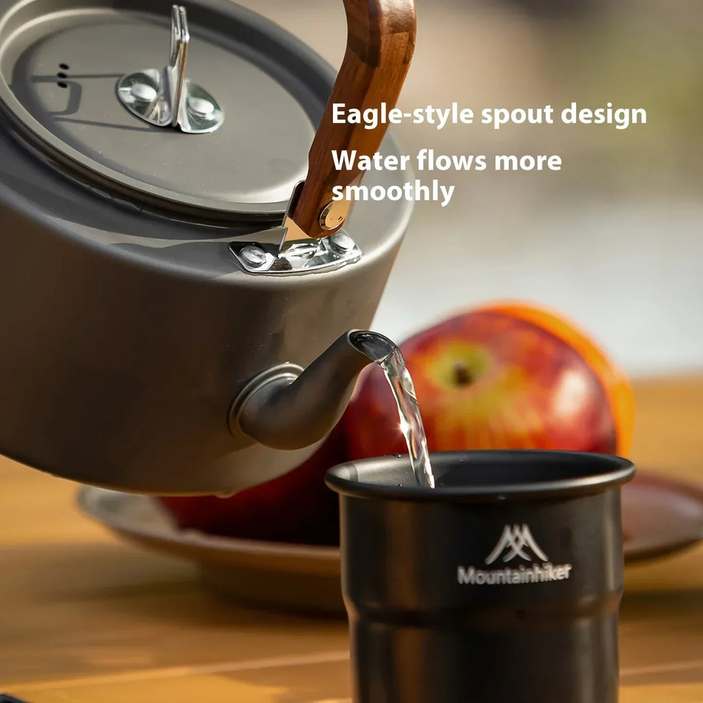 Camping Tea Kettle-New Aluminum Alloy Construction, Wooden Handle