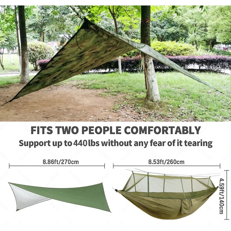 Anti Outdoor Camping Hammock with Mosquito Net and Rain Tent Equipment