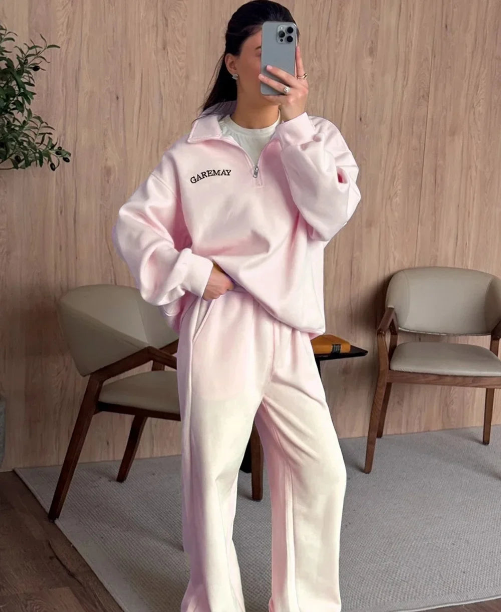 Autumn Women's Tracksuit with Zipper Oversize Hoodie Classic Two Piece