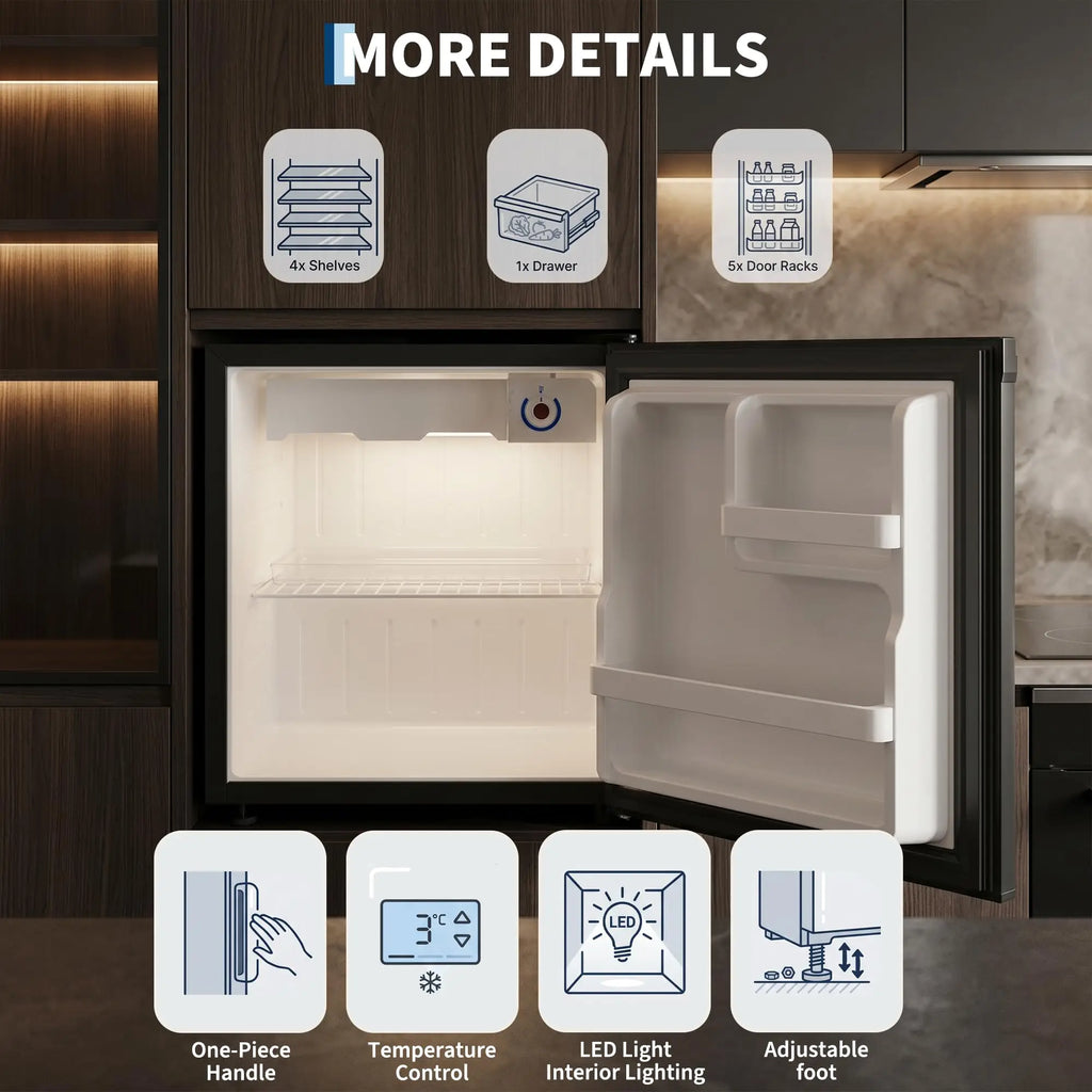 1.6 Cu.ft Compact Mini Fridge, Single Door Small Refrigerator, Steel