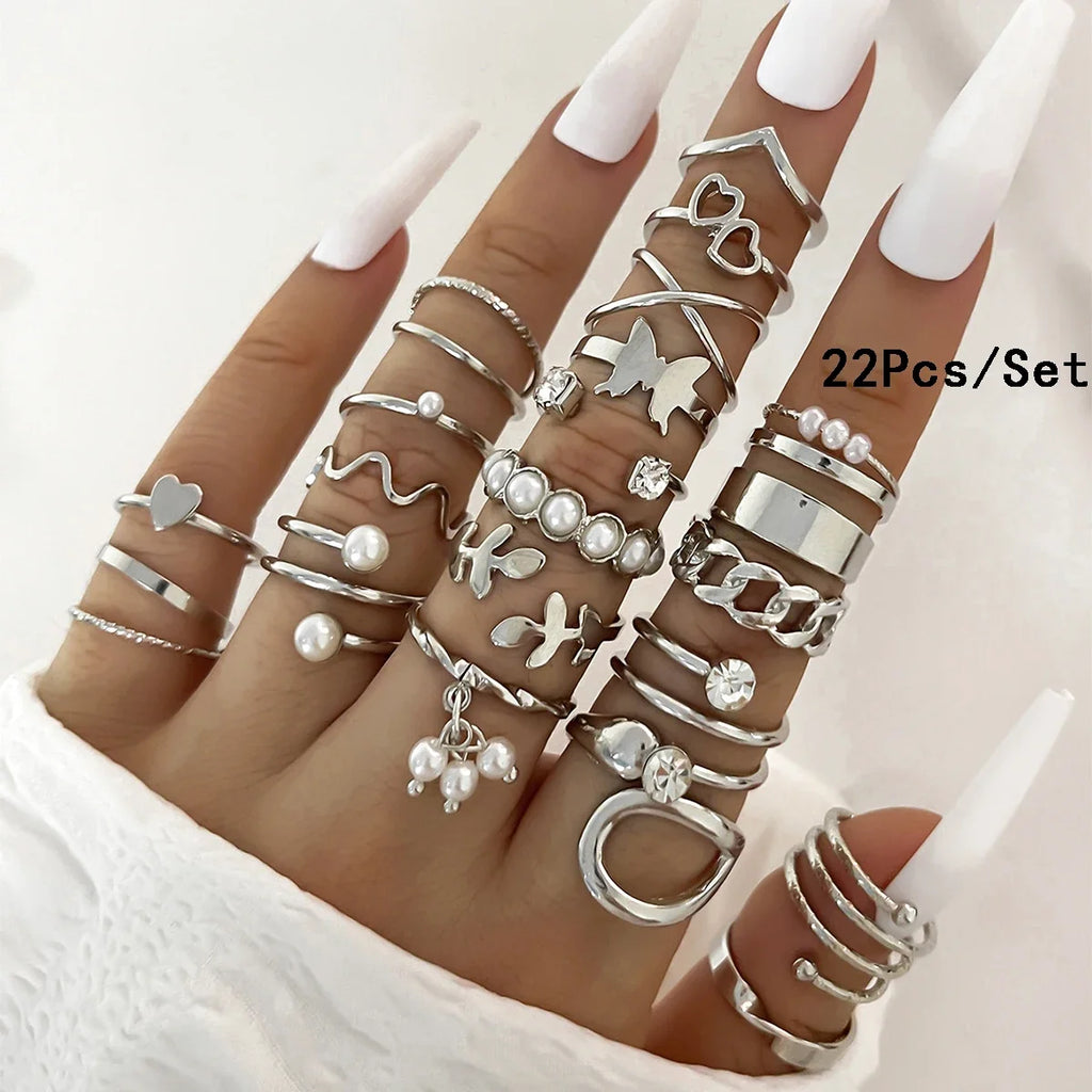 23pcs Fashion Knuckle Rings Set for Women Crystal Star Moon Eye Wave