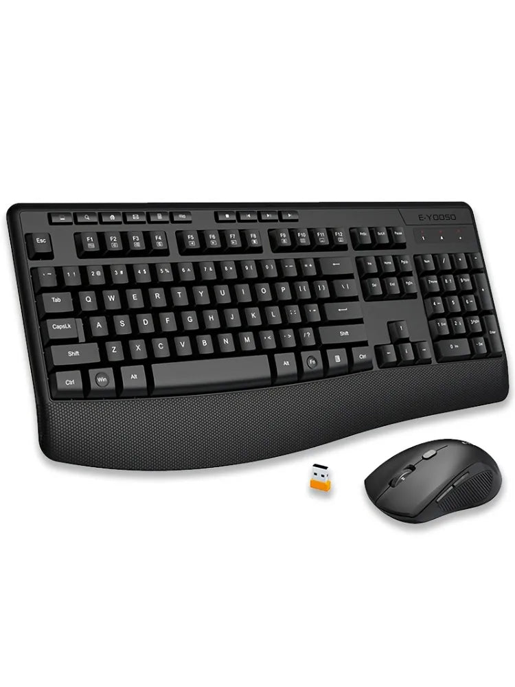 E-YOOSO™ 2.4GHz Wireless Ergonomic Keyboard & Mouse Set – Wrist Rest, Optical Mouse, Home Office Combo | FlipStylez LLC®