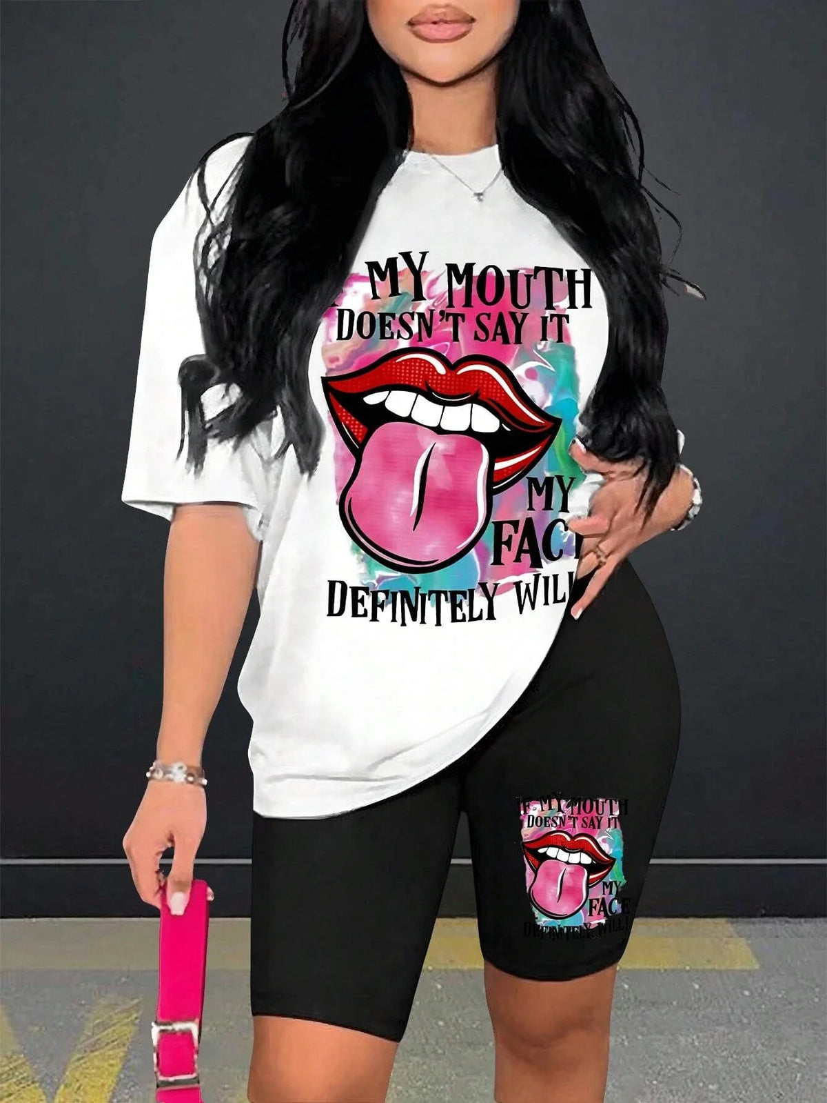 My Mouth Doesn'T Say It Printing Women T Shirts Two Piece Set Fashion Novel Short Sets New Summer Breathable Shirt Shorts Female