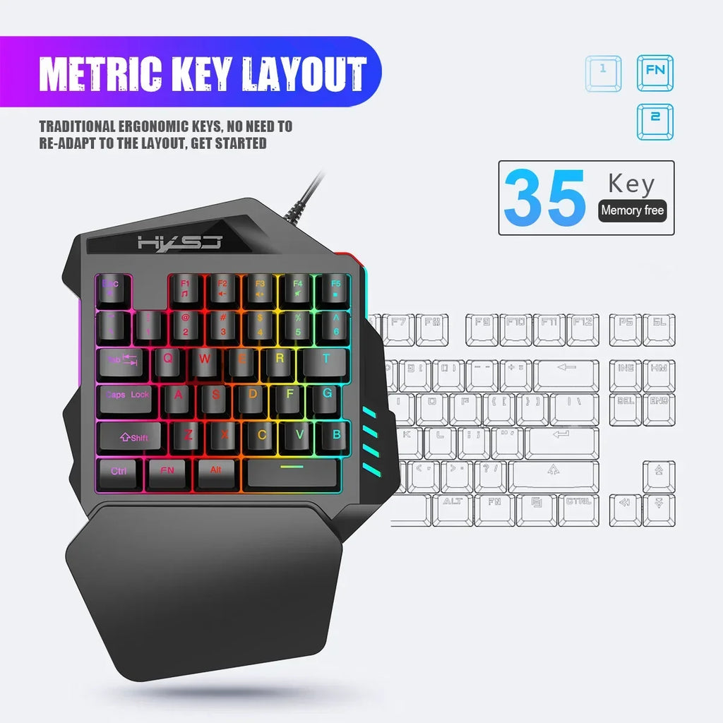V100™ One-Handed Wired Gaming Keyboard – 35-Key LED Backlit, Waterproof, Wrist Support, Multimedia FN Keys, Keyboard Only, + A907 Mouse & + H300 Mouse Combos | FlipStylez LLC®