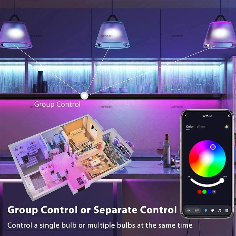 Tuya Bluetooth LED Bulb Dimmable 15W 18W E27 B22 220V RGBCW Color Change Lamps Smart Life APP Group Control Music Rhythm Timing