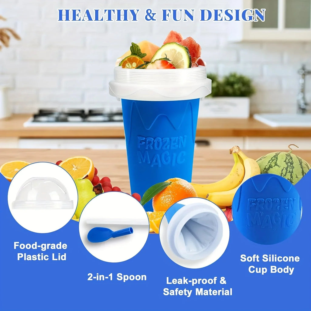 Slushie Maker Cup, DIY Magic Frozen Smoothies Cups For Homemade Milk Shake Ice Cream Maker, Cooling Cups, Double Layer Squeeze Slushy Maker Cup, Frozen Magic Squeeze Cups With Lid & Straw For Juice Milk Yogurt Smoothie, Fun S