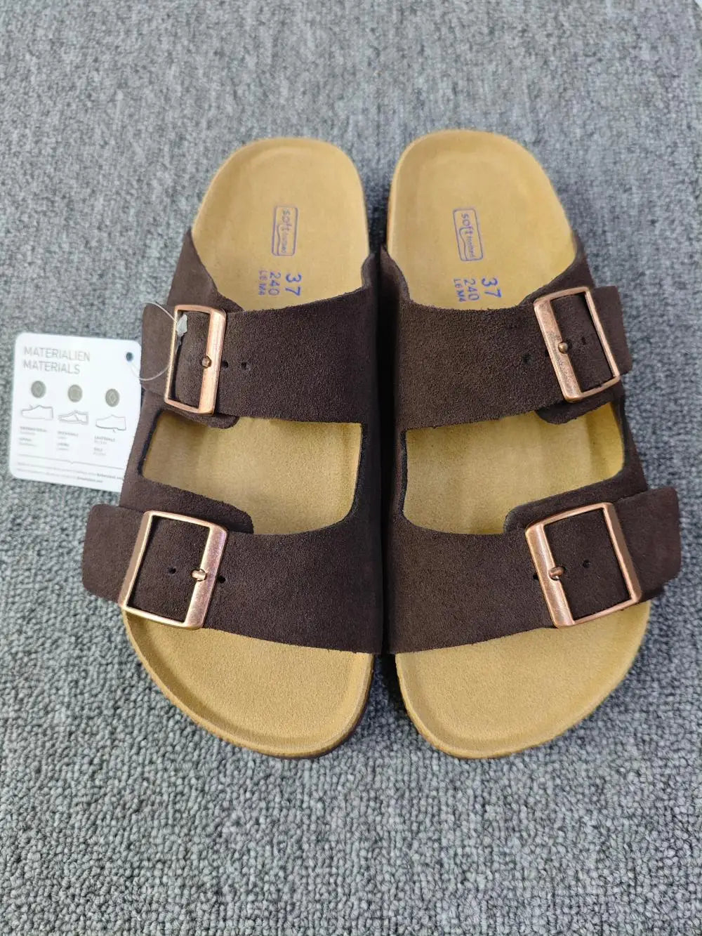 Vintage Style Unisex Double Buckle Flat Beach Slide Sandals with Cork Insole – Casual Comfort for Summer