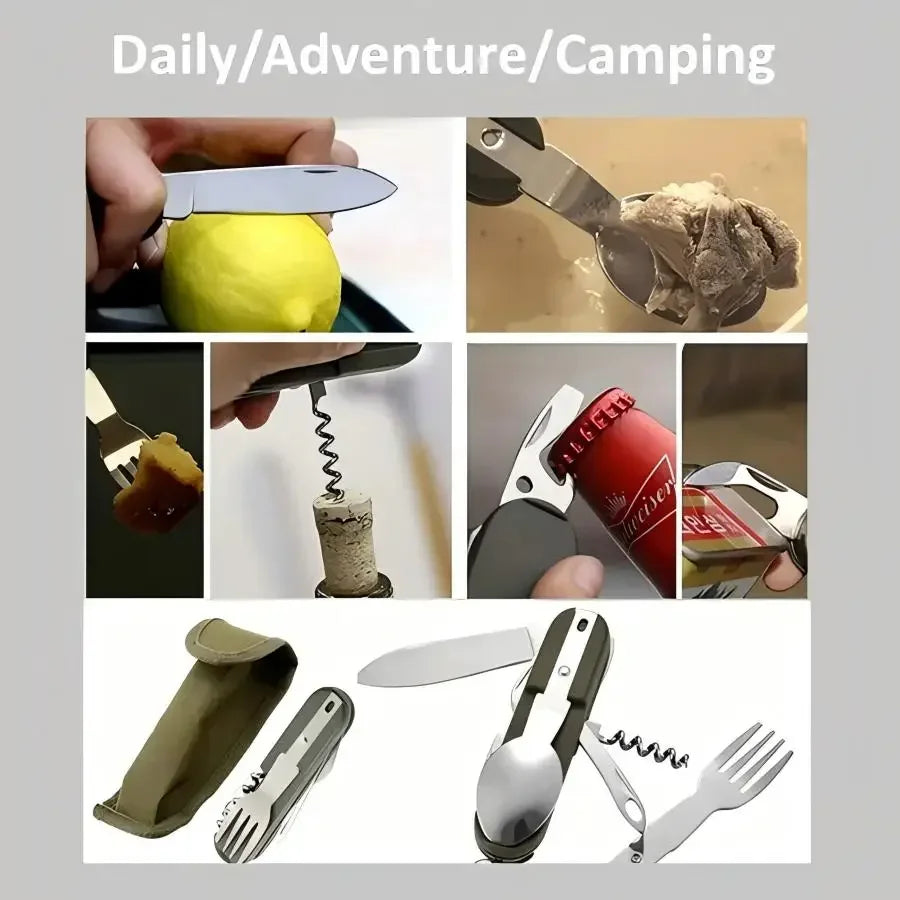 Camping Gear 5-in-1 Stainless Steel Travel Set, Multifunctional