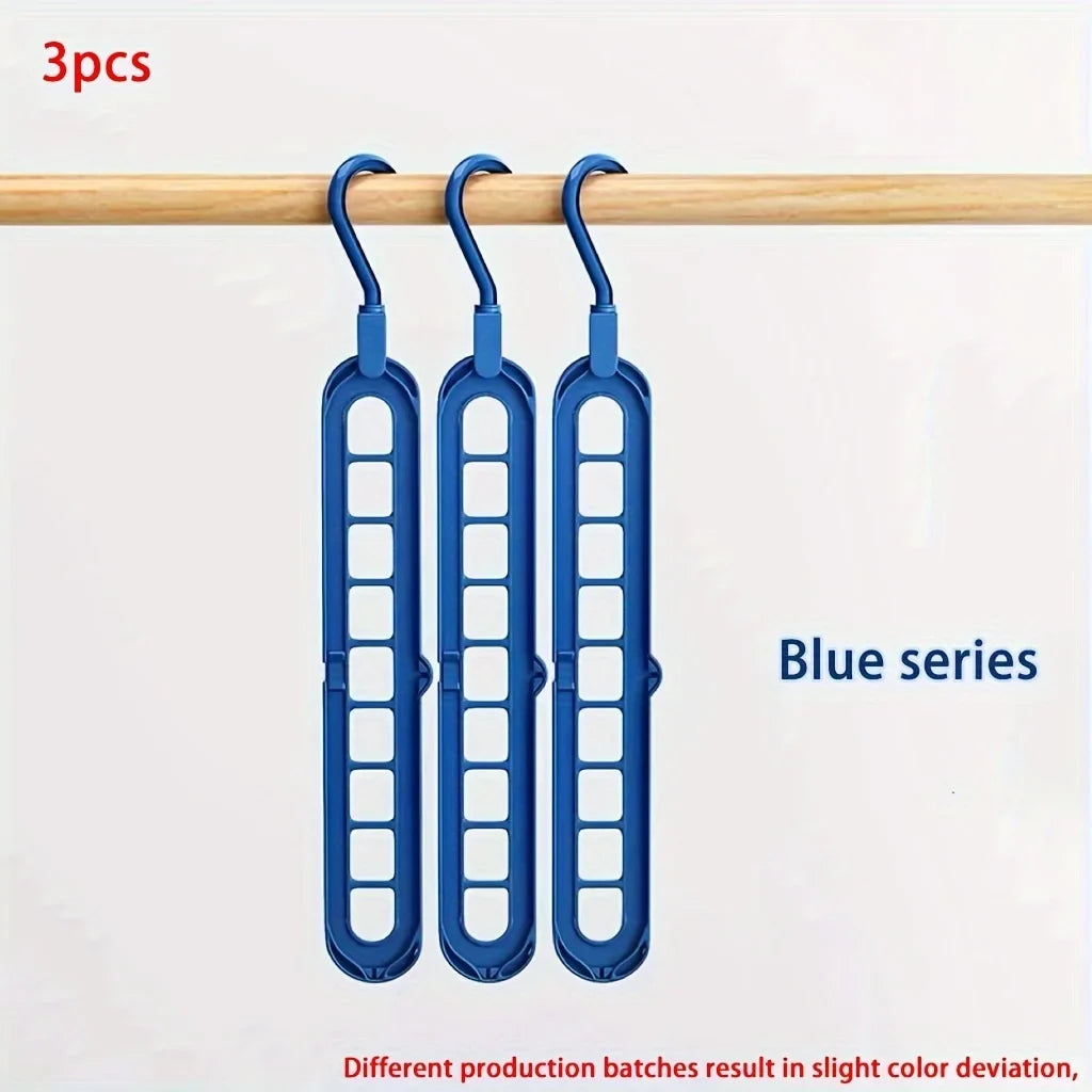 3pcs, Plastic 9-Hole Foldable Hangers, Heavy Duty Space Saving Clothes