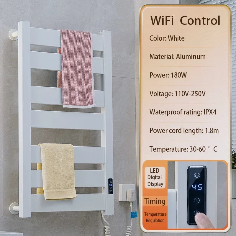 WiFi Smart Electric Heating Towel Rack Bath Towel Drying Cooling Rack Electric Bath Towel Clothes Dryer Heating Heater Bathroom