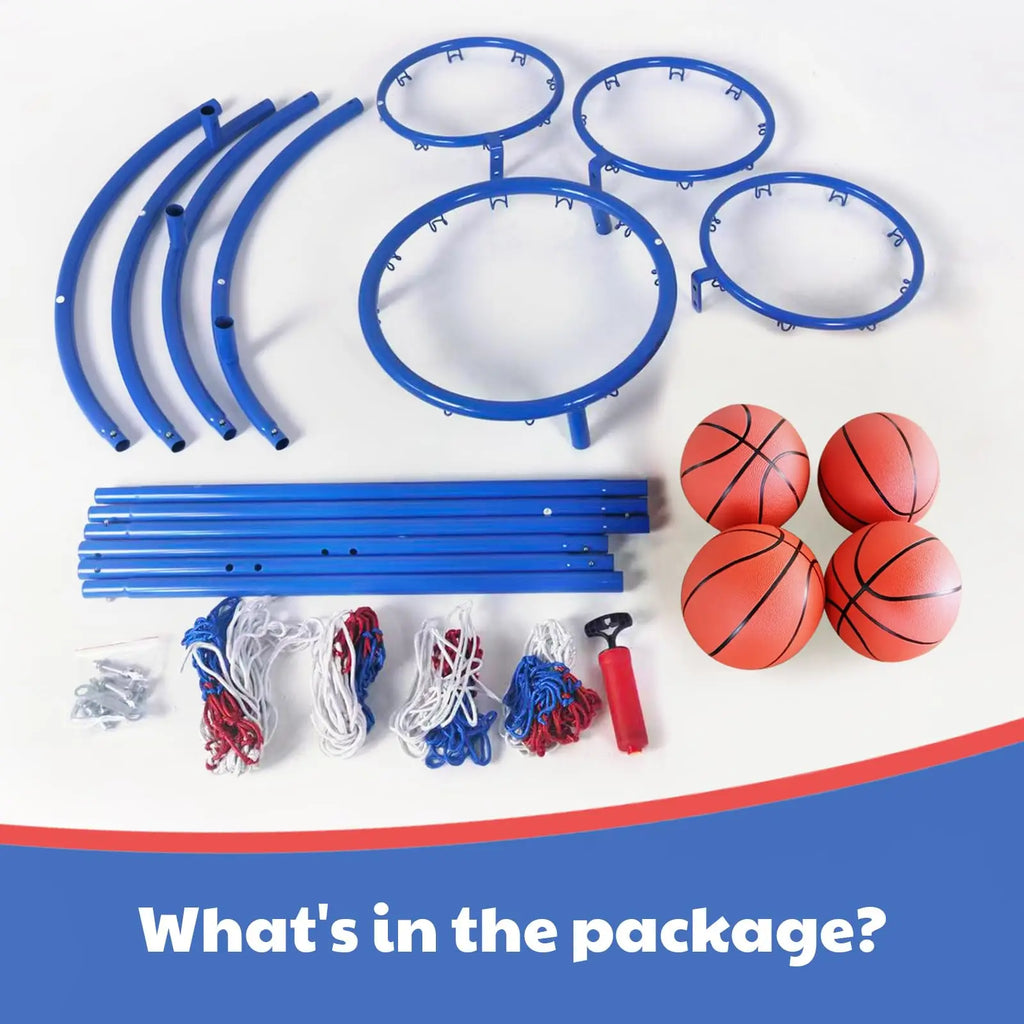 4 Hoop Toddler Basketball Set With 4 Balls & Pump, Multi Height Indoor Outdoor Basketball Goal Toy For Preschool Kids Ages 3+