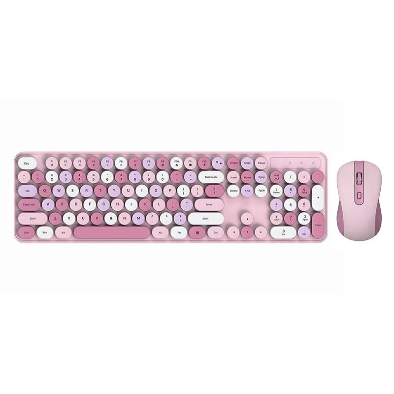 AEVYVKV™ Cute Retro Pink Wireless Keyboard & Mouse Set – Silent, 114 Keys, 2.4GHz, Waterproof, Aesthetic Desk | FlipStylez LLC®