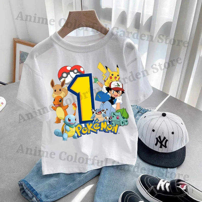 Anime Pokemons Kawaii T-Shirts for Children Pikachu Cartoon Number