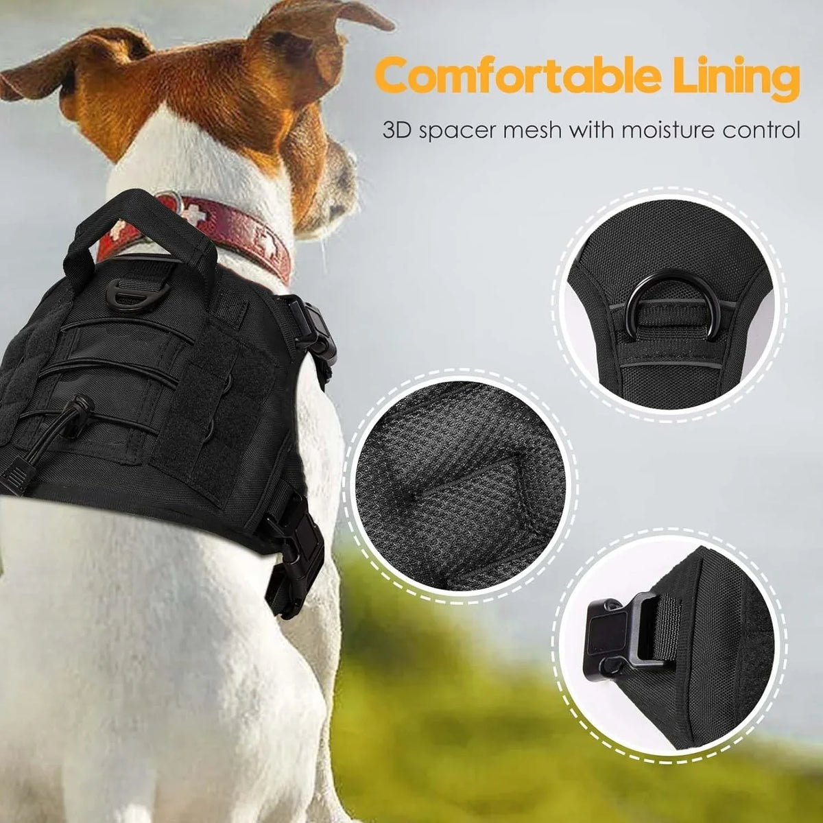 Tactical Dog Collar Adjustable Dog Harness for Medium & Large Breeds Vest Pet with Anti-Pull Design Portable Pet Harness for Dog