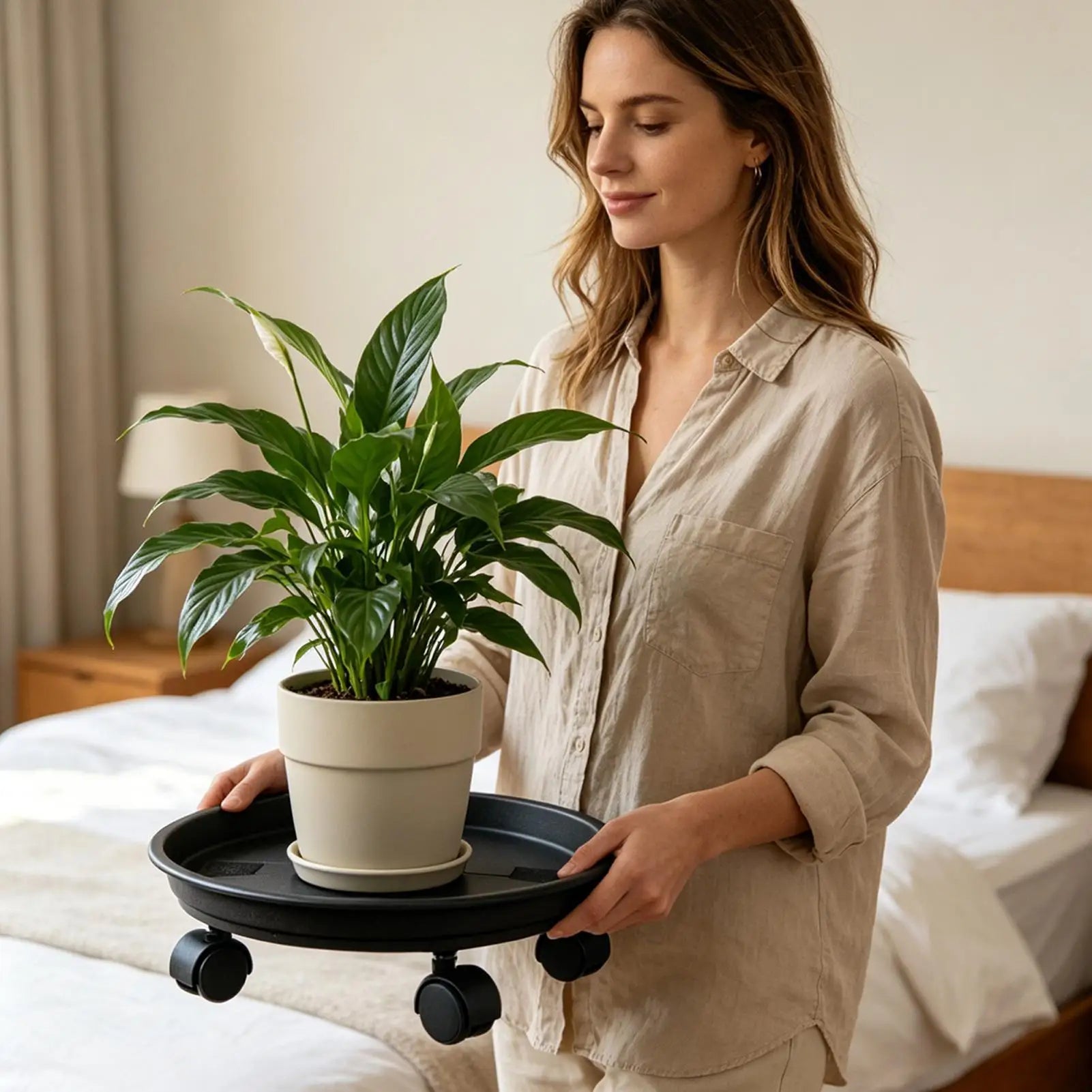 Heavy Duty Plant Holder 4 Wheel Rolling Planter Tray with Drainage Plant Pot Dolly Movable Base Home Garden Decorative Pot Stand