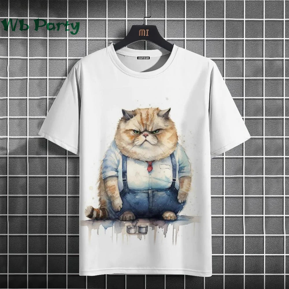 Cat Print T-shirts for Men - Y2K Graphic T-Shirt